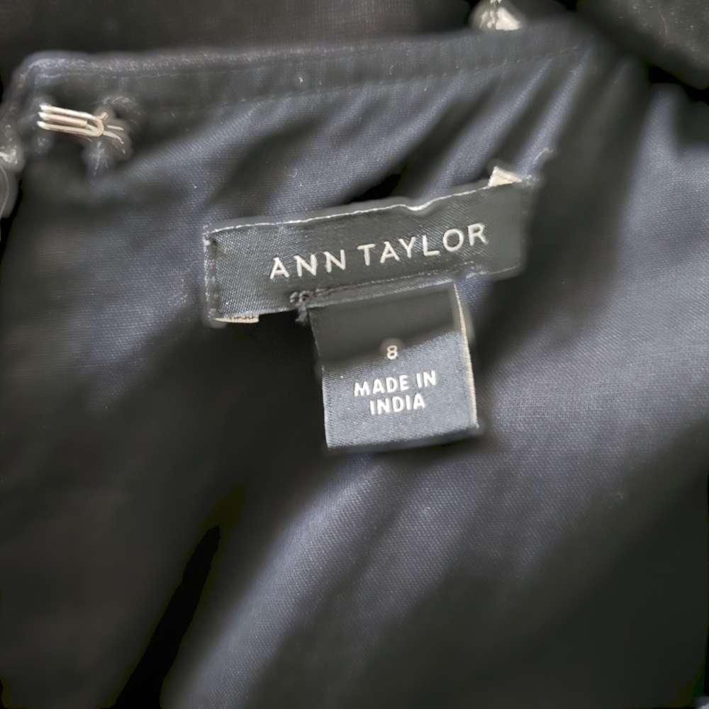 ANN TAYLOR, Scalloped Linen Blend Midi Dress, Black, Sz 8 - Picture 4 of 8